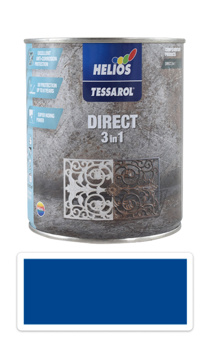 TESSAROL Direct 3in1 - antikorozní barva na kov 0.75 l Modrá RAL 5017