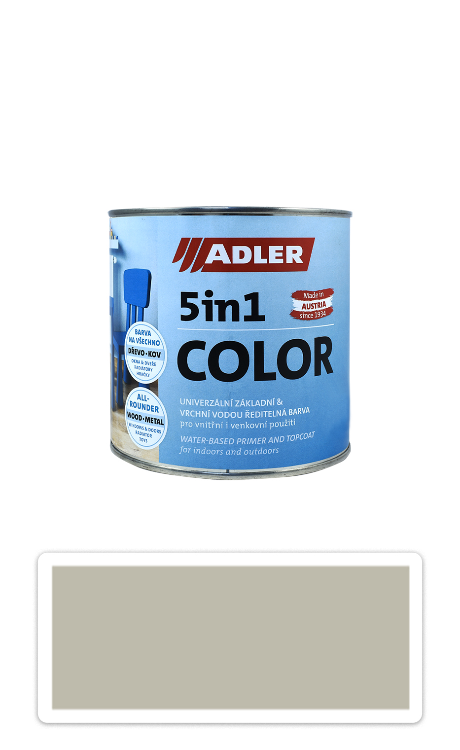 ADLER 5in1 Color - univerzální vodou ředitelná barva 0.75 l Kieselgrau / Štěrková šedá RAL 7032