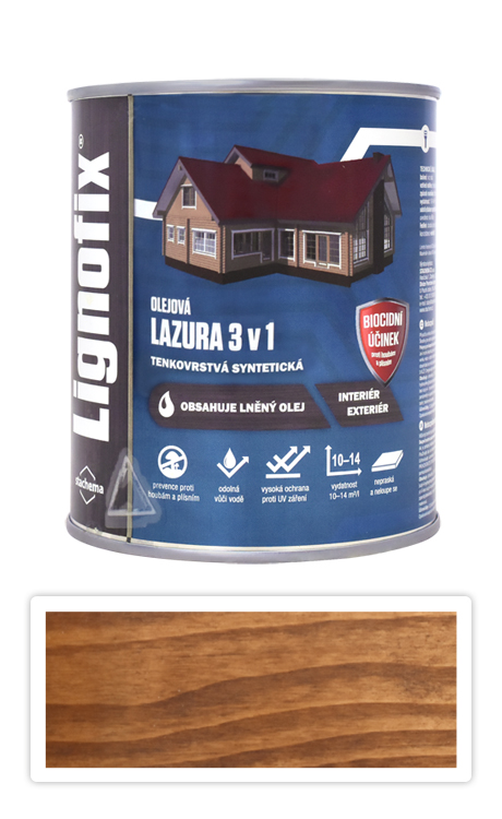 Lignofix LAZURA 3v1 - olejová lazura s biocidem 0.6 l Ořech