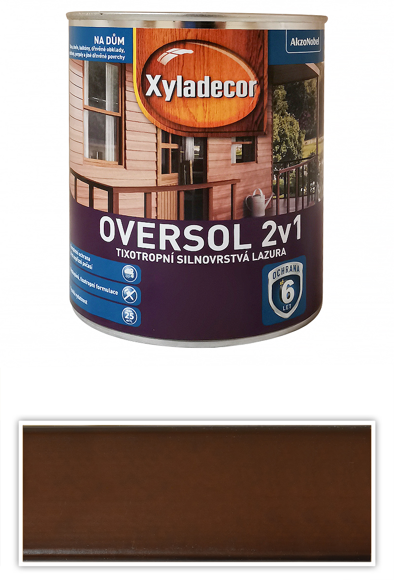 XYLADECOR Oversol 2v1 - tixotropní silnovrstvá lazura na dřevo 0.75 l Lískový ořech