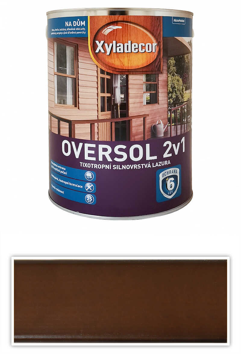 XYLADECOR Oversol 2v1 - tixotropní silnovrstvá lazura na dřevo 5 l Lískový ořech